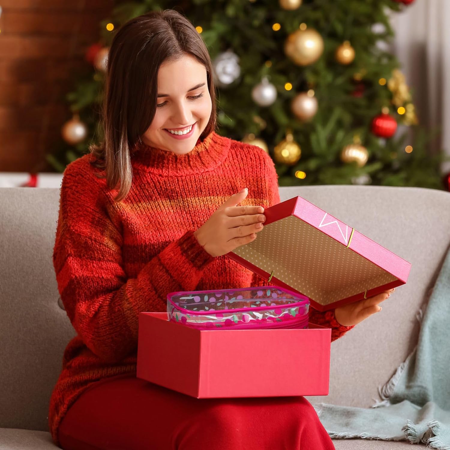 PACKISM Valentines Day Gifts for Him Her - Clear Makeup Bag, 2 Pack TSA Approved Toiletry Bag Quart Size Bag, Travel Makeup Cosmetic Bag for Women Clear Toiletry Bag, Rose Red