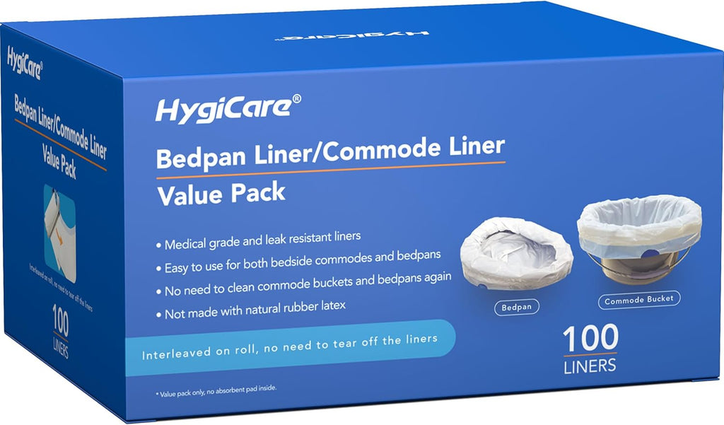 100 Count Enlarged Bedside Commode Liners for Commode Chairs, Bed Pans, and Portable Toilets, Pre-Separated, Leakproof, Sturdy, Disposable, for Adults, Seniors, Medical Care, and Camping