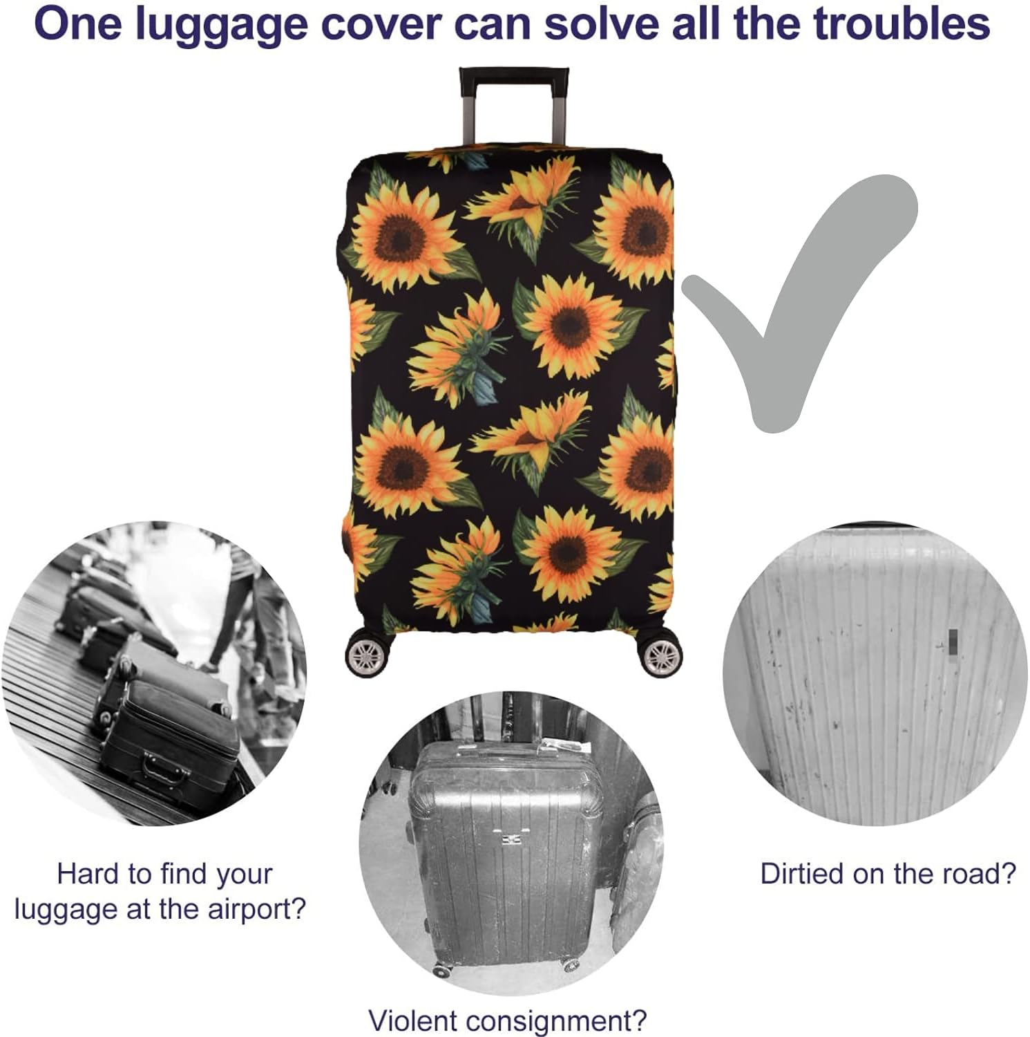 7-Mi Luggage Cover Thickened 19/22/26/30 Inch Suitcase Spandex Black Protector Cover Fits Size S M L XL Travel Baggage S 19-20IN