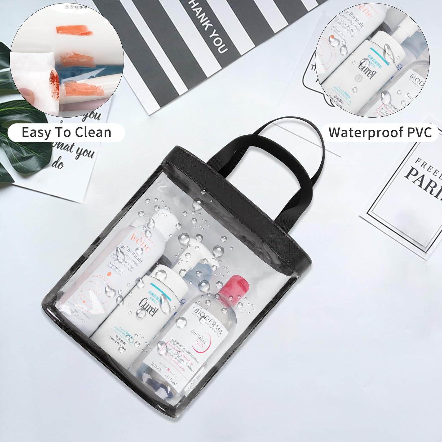 Travel Toiletry Bag, Clear Toiletry Bag for Women, Large Transparent Makeup Bag, Waterproof Clear Tote Bag Cosmetic Organizer, Portable Toiletry Bath Bag for Bathroom, Gym, Beach, Swimming, Traveling