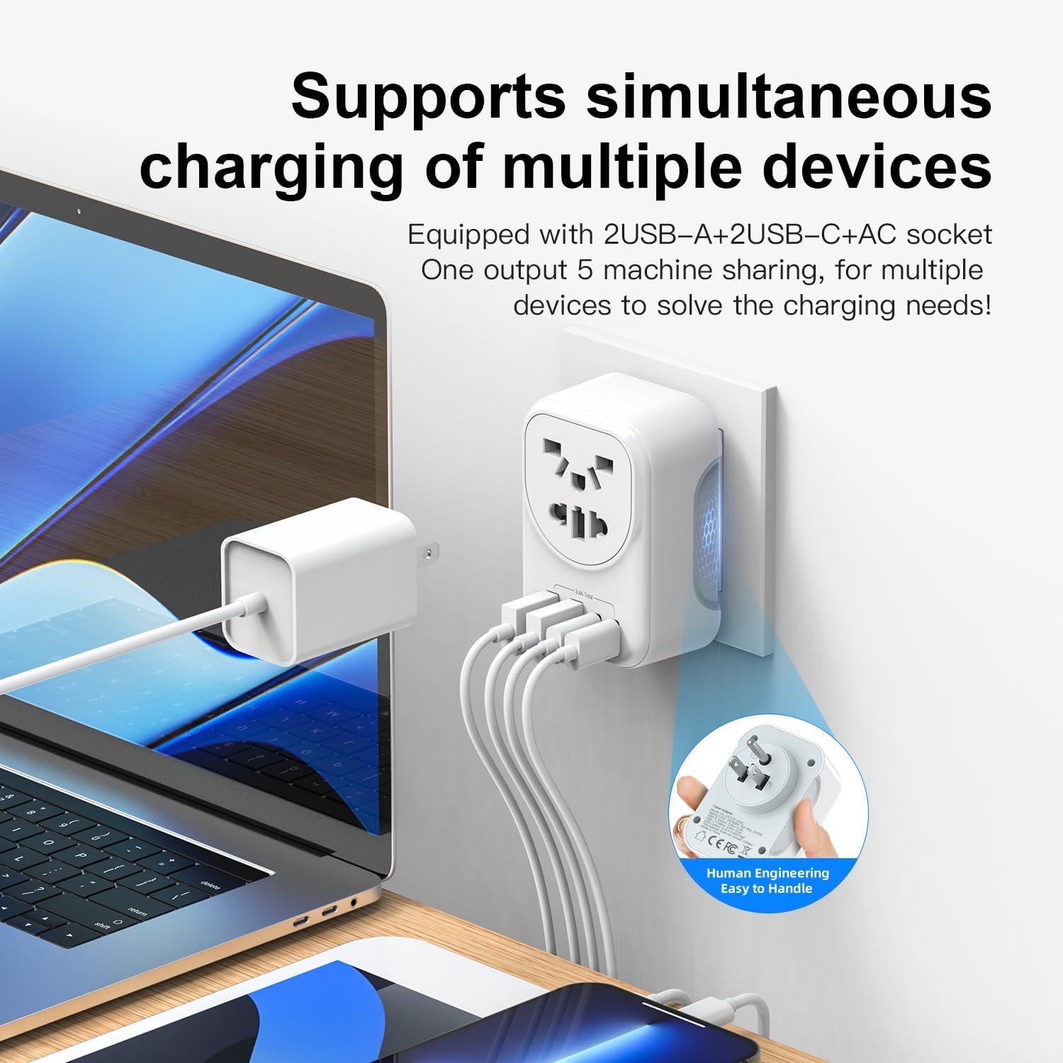 World to US Canada Travel Plug Adapter,Europe/China/Japan/Australia/UK to USA Power Adapter with 2 USB A and 2 USB C Ports, Wall Outlet Power Charger Universal Travel Adapter(1 Pack)