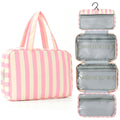 Apxouans Toiletry Bag for Women Travel Water-resistant Cosmetic Bag Fashion Stripes Makeup Bag with Hanging Hook Preppy for Store Toiletries Cosmetic Accessories Large Capacity Pink