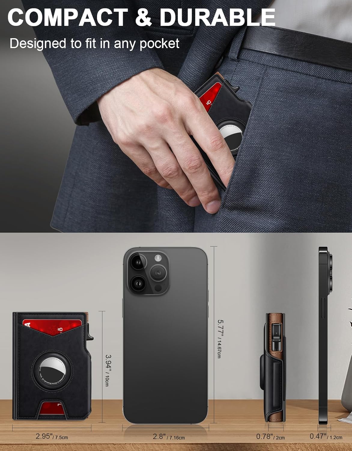 Airtag Wallet for Men, Minimalist Slim Mens Wallet Smart Pop Up Credit Card Holder for 9-13 Cards, RFID Blocking Wallet with ID Window & Cash Slot, Compact Bifold Metal Aluminum Card Case