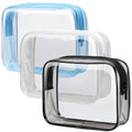 PACKISM Clear Toiletry Bag - 3 Pack TSA Approved Toiletry Bag Quart Size Bag, Travel Makeup Cosmetic Bag for Women Men, Carry on Airport Airline Compliant Bag, Black-Blue-White