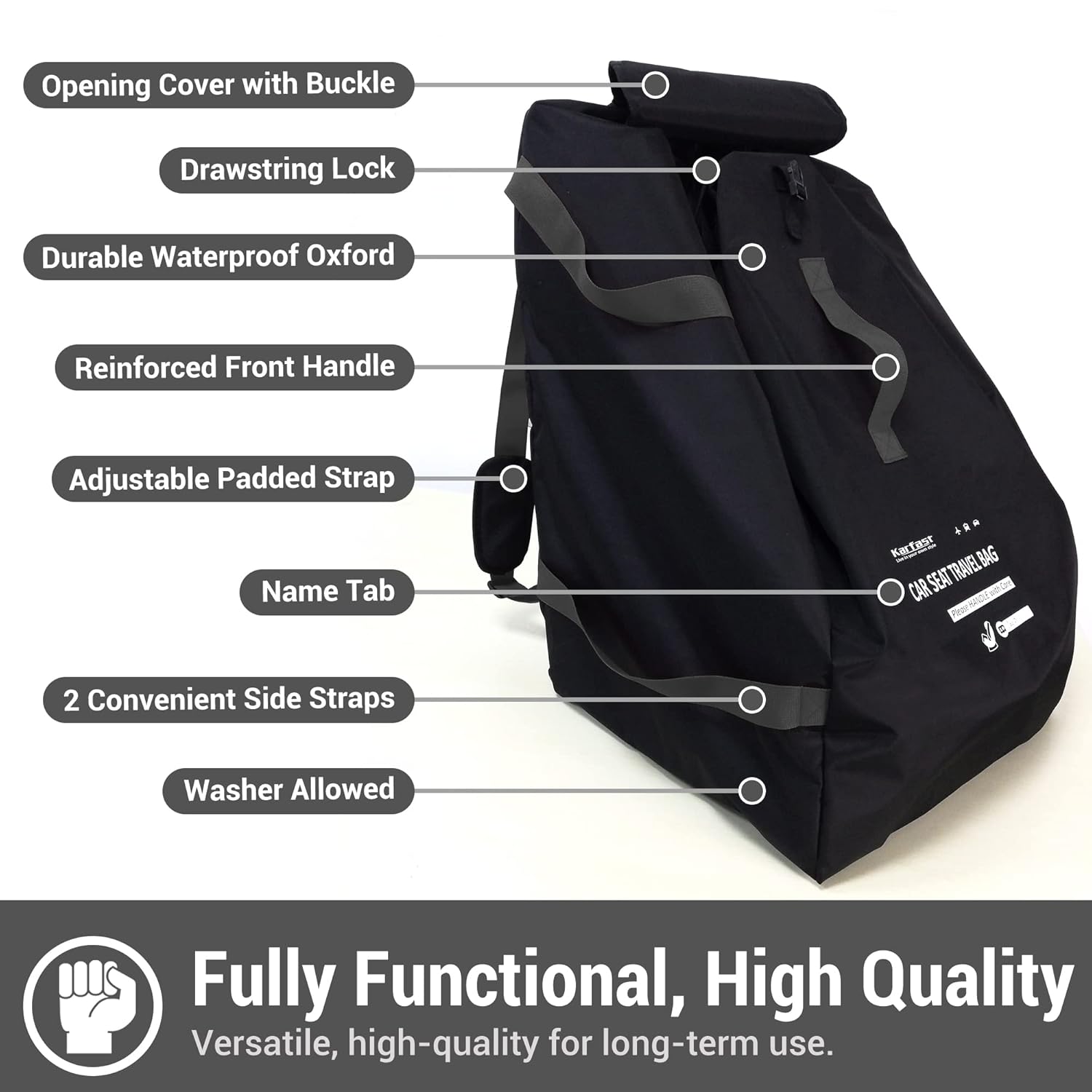 Car Seat Travel Bag Backpack for Air Travel Universal Infant Carseat Gate Check Bag Cover for Airplane, Foldable with Pouch, Gray