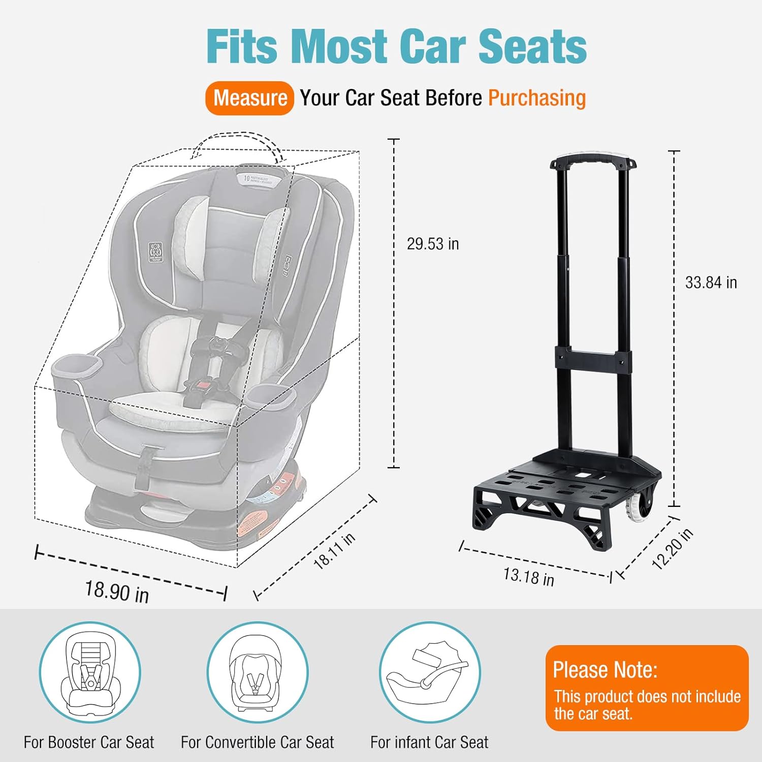 Padded Car Seat Travel Bag for Airplane with Wheels, Heavy Duty Carseat Bags for Air Travel, Rolling Gate Check Backpack and Dolly Carrier, Storage for Baby Essentials, Black