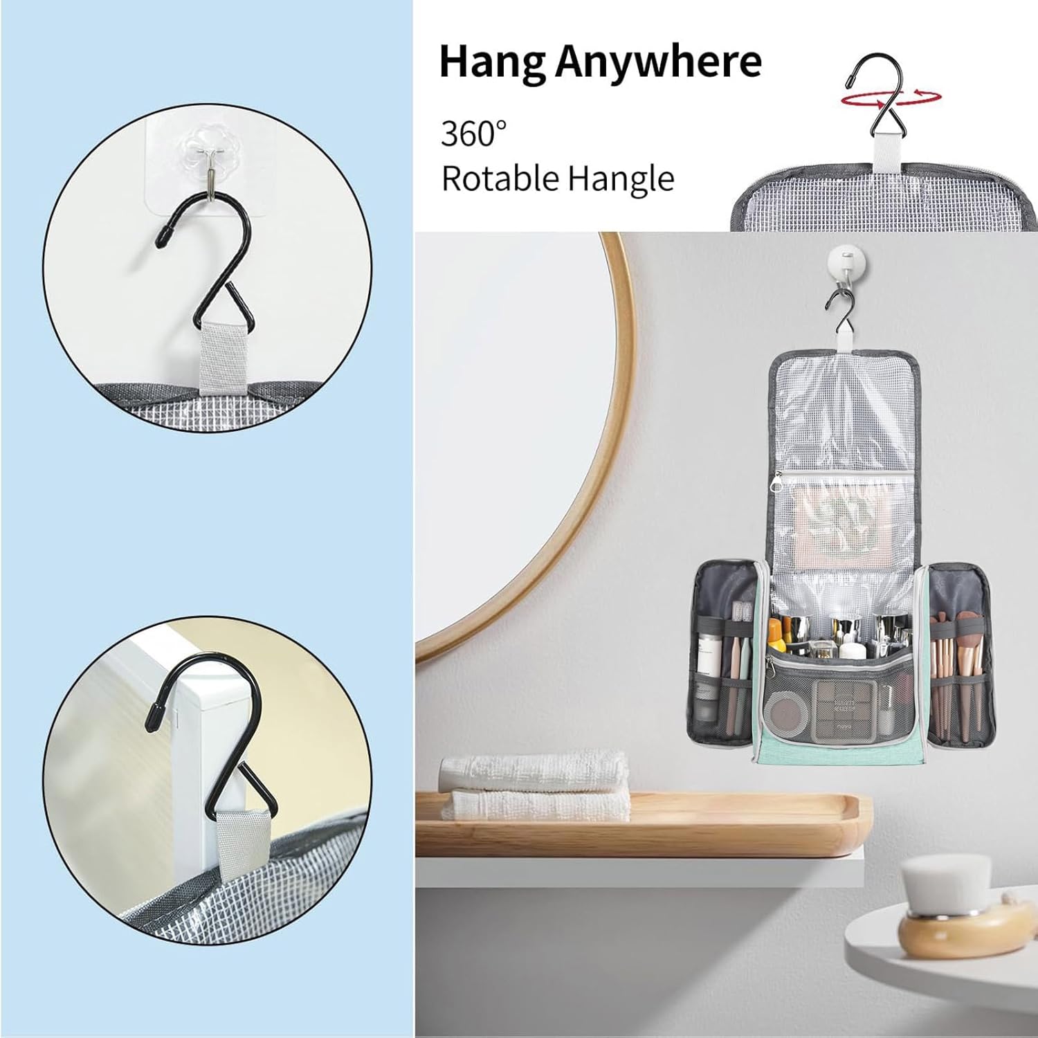 Della Gao Travel Toiletry Bag for Men and Women, Bathroom Bag, Water-Resistant Nylon (L, Green)