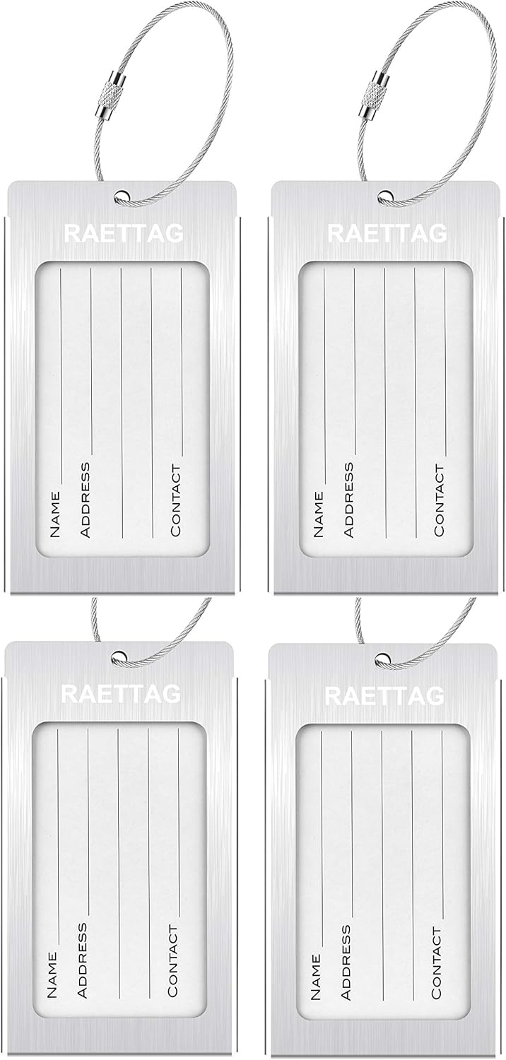 Luggage Tags Metal Suitcase Tags Travel Bag ID Identifier Luggage Tag (Silver 4-Pack)