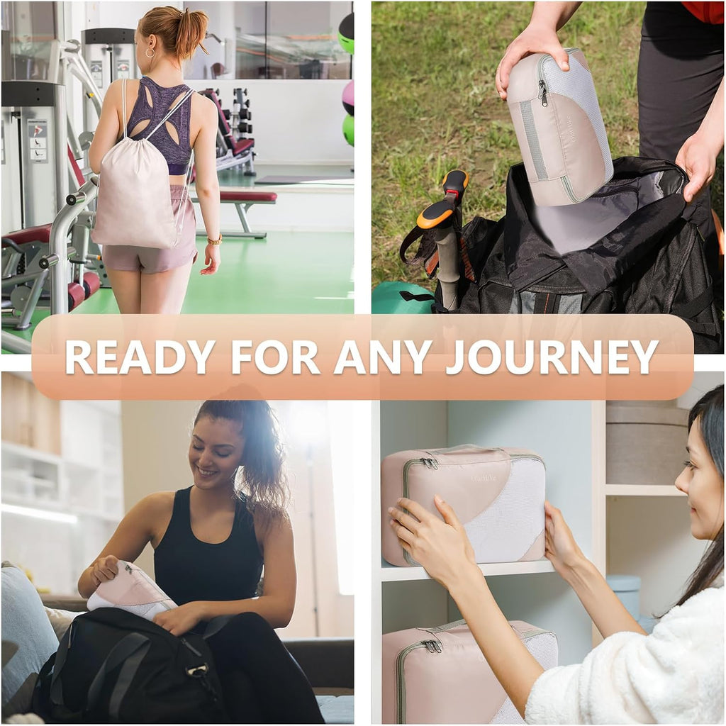 10 Set/8 Set Packing Cubes for Travel, Gifts for Women Mom,Anti-Tearing Suitcase Organizer for Luggage with Shoe & Hanging Toiletry Bag,OlarHike Vacation Essentials & Accessories for Cruise Ship,Cream