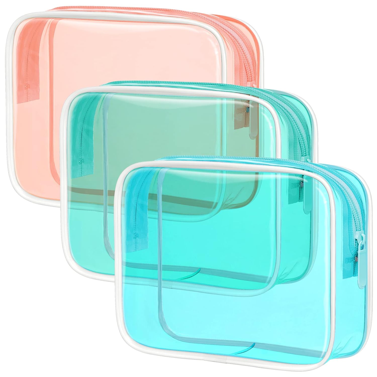 PACKISM TSA Approved Toiletry Bag - 3 Pack Clear Makeup Bags with Zipper, Water-resistant Clear Toiletry Bags for Traveling Holds Small Items, Fit Travel Essentials, 3 colors