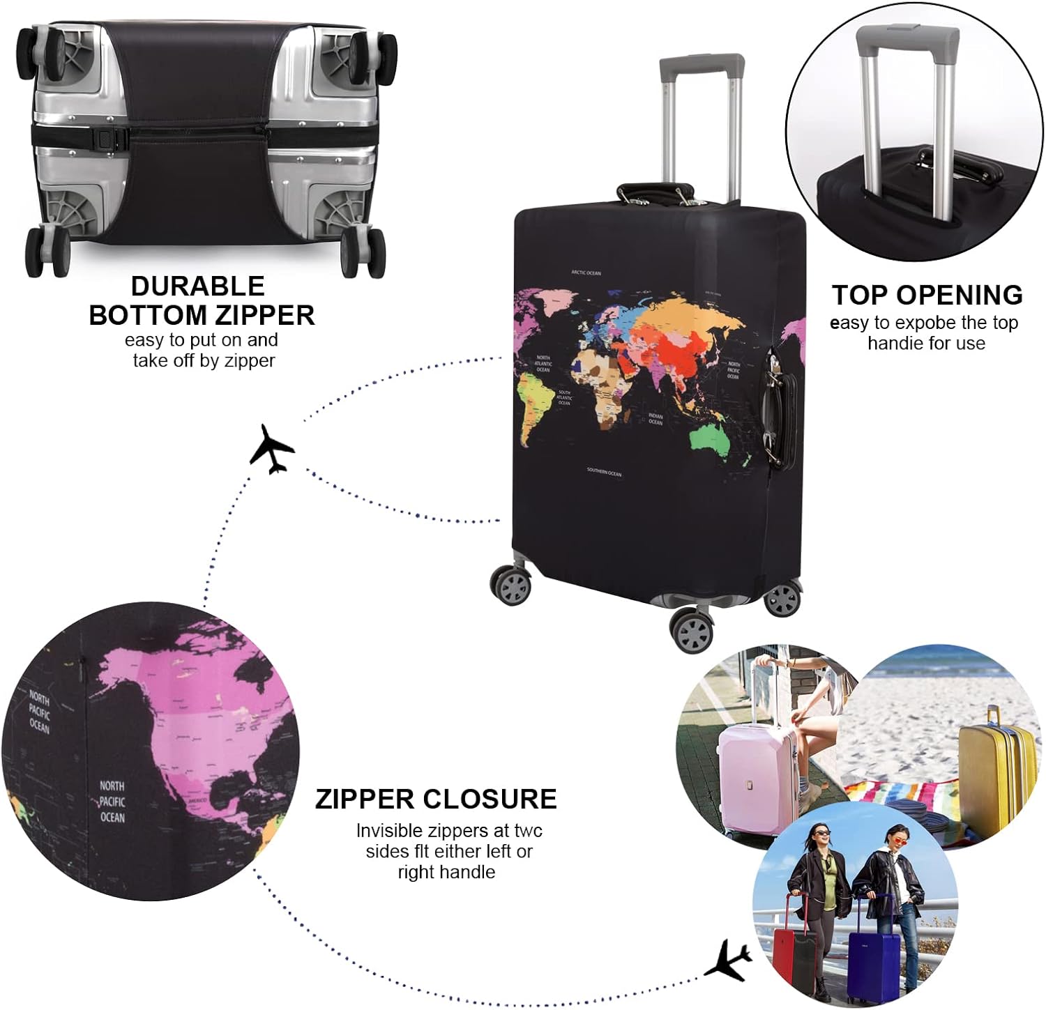 MosaiRudo Thicker Luggage Cover Elastic Suitcase Cover Protector Fits 18-32 Inch Suitcase Travel Accessories (World Map, S)