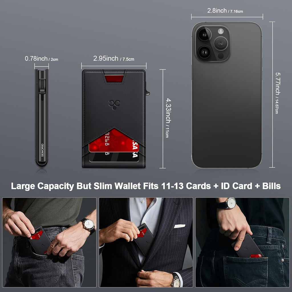 Wallet for Men Wallet with Slim Pop Up Card Holder for 12-14 Cards, RFID Blocking Bifold Minimalist Smart Wallet, Credit Card Holder with ID Window & Cash Slot, Compact Metal Card Case, Gifts for Men