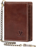 Holder for AirTag Men's Wallet Genuine Leather Purse RFID Blocking Bifold with Anti-Theft Chain,Brown with Gift Box (Brown)
