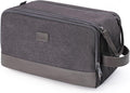 WANDF Toiletry Bag for Men Travel Toiletry Organizer Canvas and Leather Dopp Kit Water-Resistant Shaving Bag for Travel Accessories (Grey, Large)