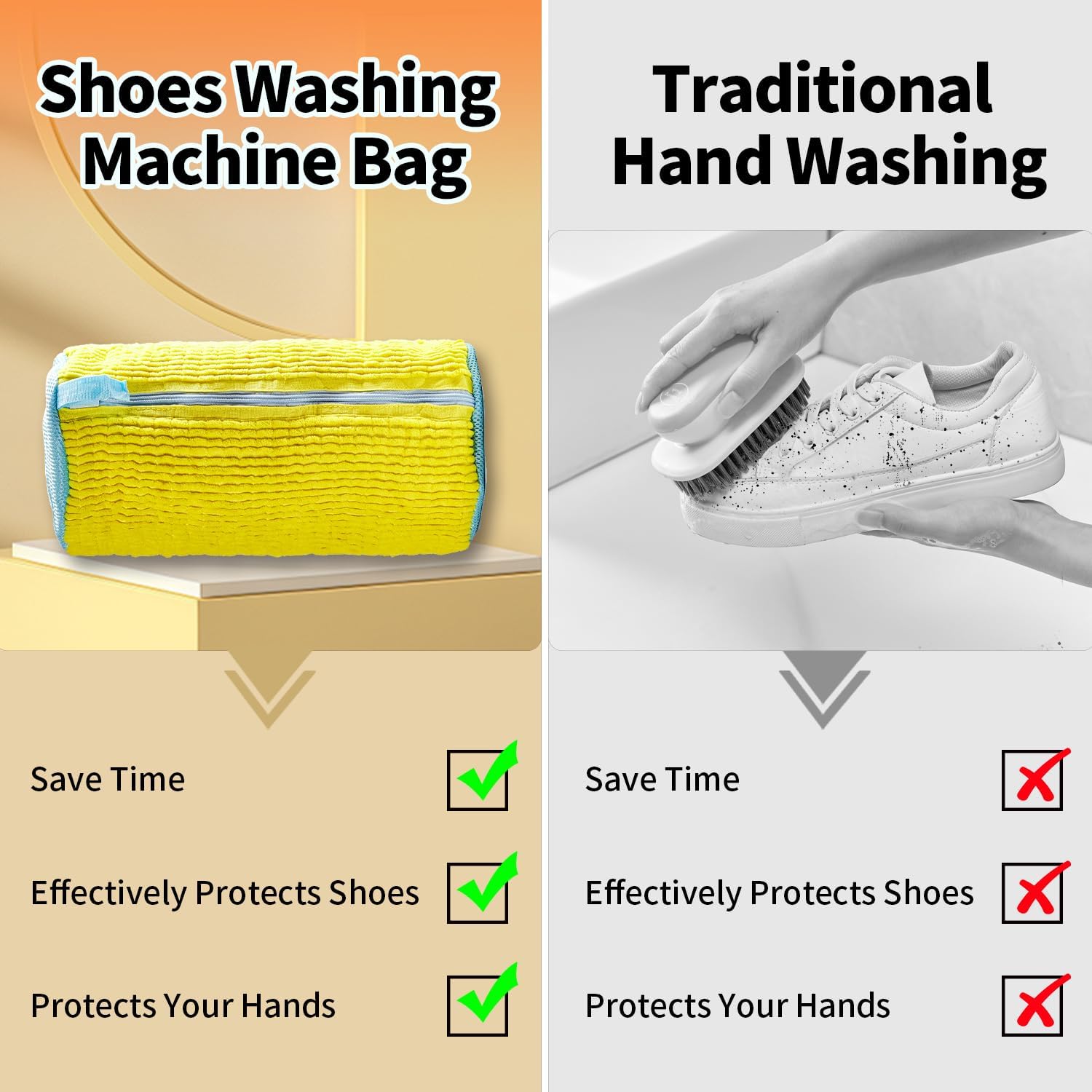 Shoe Washing Machine Bag, 2Pcs Reusable Shoe Cleaning Bag for Washing Machine, Shoe Laundry Bag for Washer, Cleaner bag for Sneakers Tennis Shoes (Yellow 2pcs)
