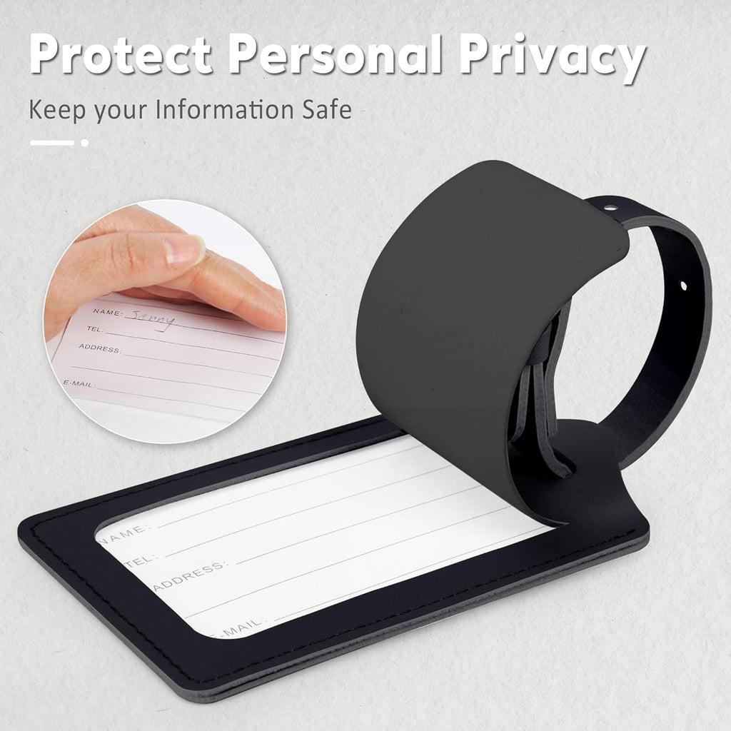 Travelambo Luggage Tags for Suitcases PU Leather Travel Tags Bag Tags Privacy Protection Travel Essentials