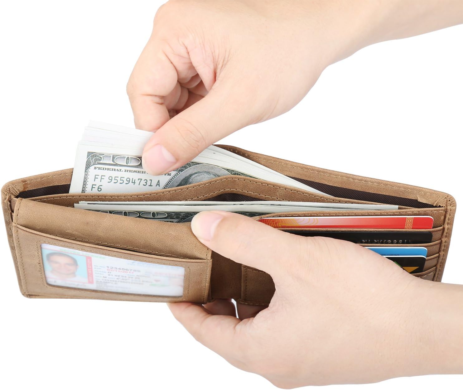 Wallet for Men-Genuine Leather RFID Blocking Bifold Stylish Wallet With 2 ID Window