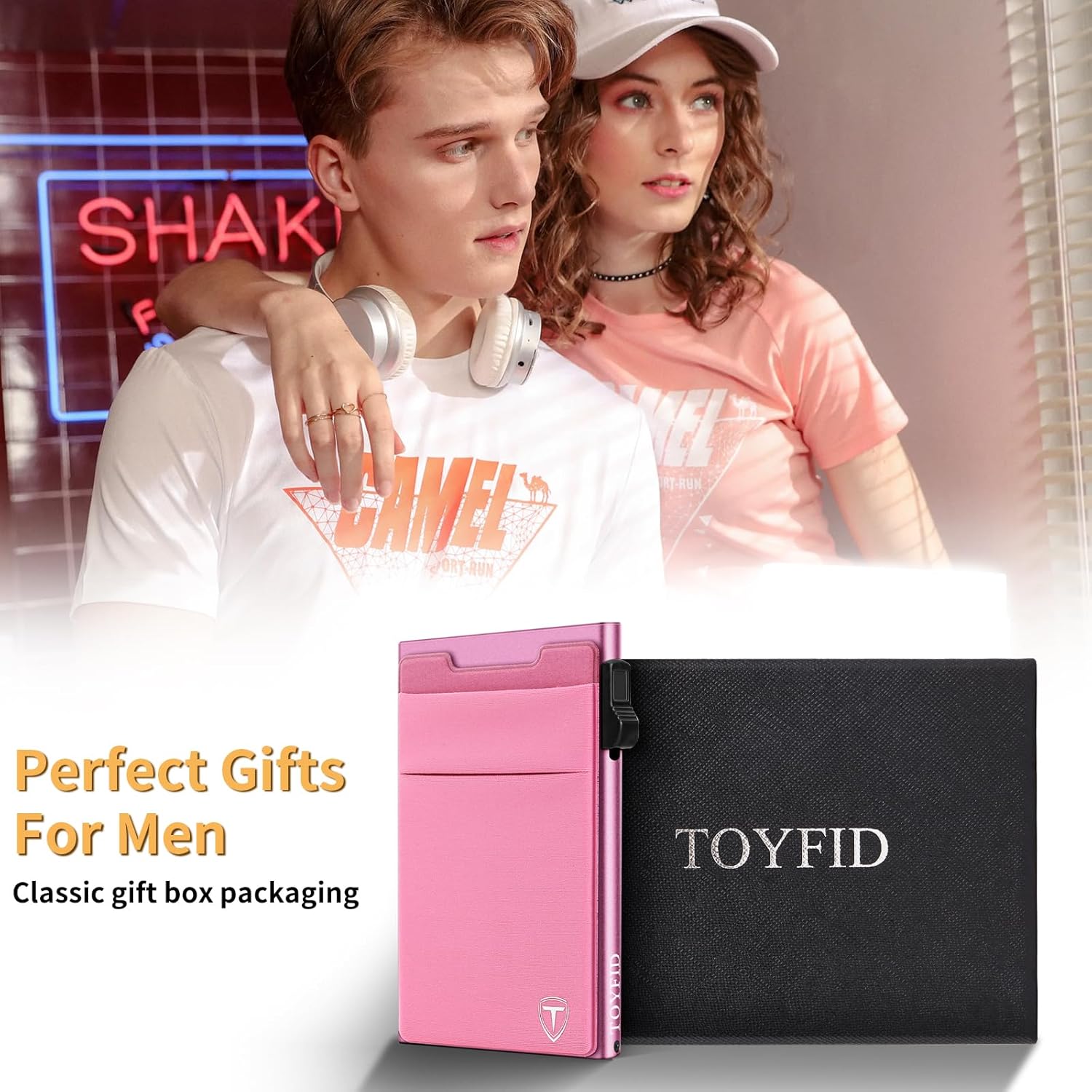 Slim Front Pocket Wallet,Pop Up Card Holder Wallets for Men and Women Aluminum Compact Wallets with RFID Blocking,Small Ultralight 6-12 Card Capacity Metal Wallets,Pink