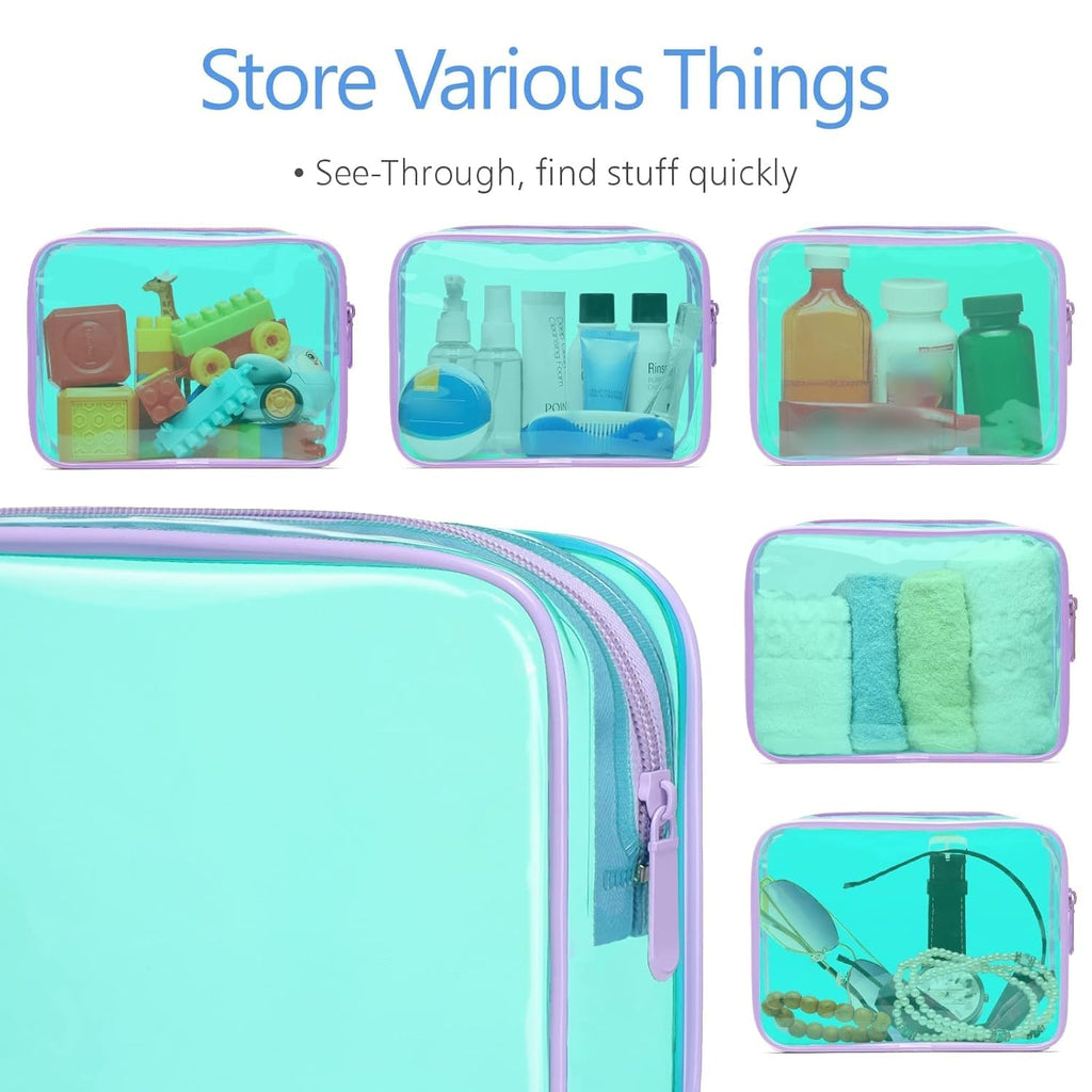 PACKISM Clear Makeup Bag, 3 Pack Tsa Approved Toiletry Bag with Zipper, Water-resistant Clear Cosmetic Bags Fit Travel Essentials, Carry-on Airport Airline Compliant Toiletries Bag, Mint Green
