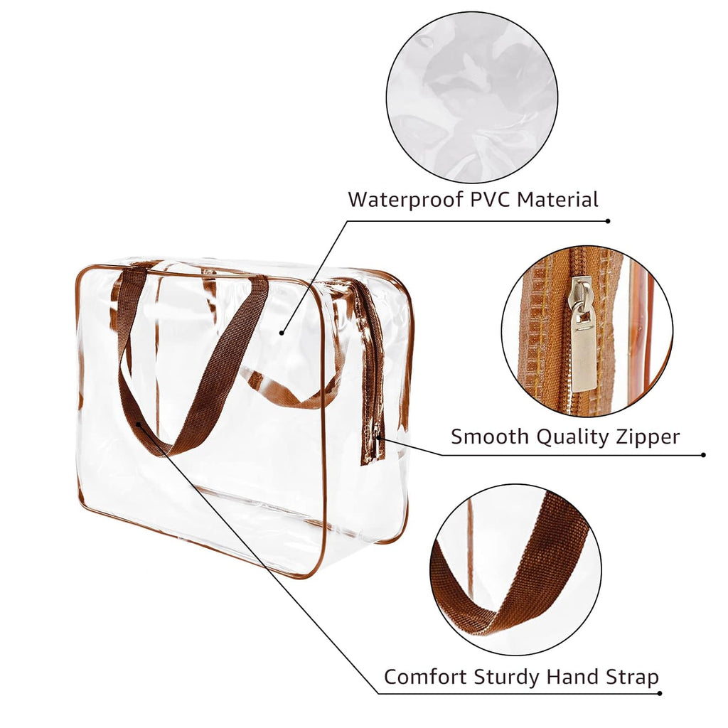 5Pcs Crystal Clear PVC Travel Toiletry Bag Kit for Women Men, Waterproof Vinyl Packing Organizer Storage Bags with Zipper Handle Straps, Cosmetic Pouch Carry on Airport Airline Compliant Bag Handbag