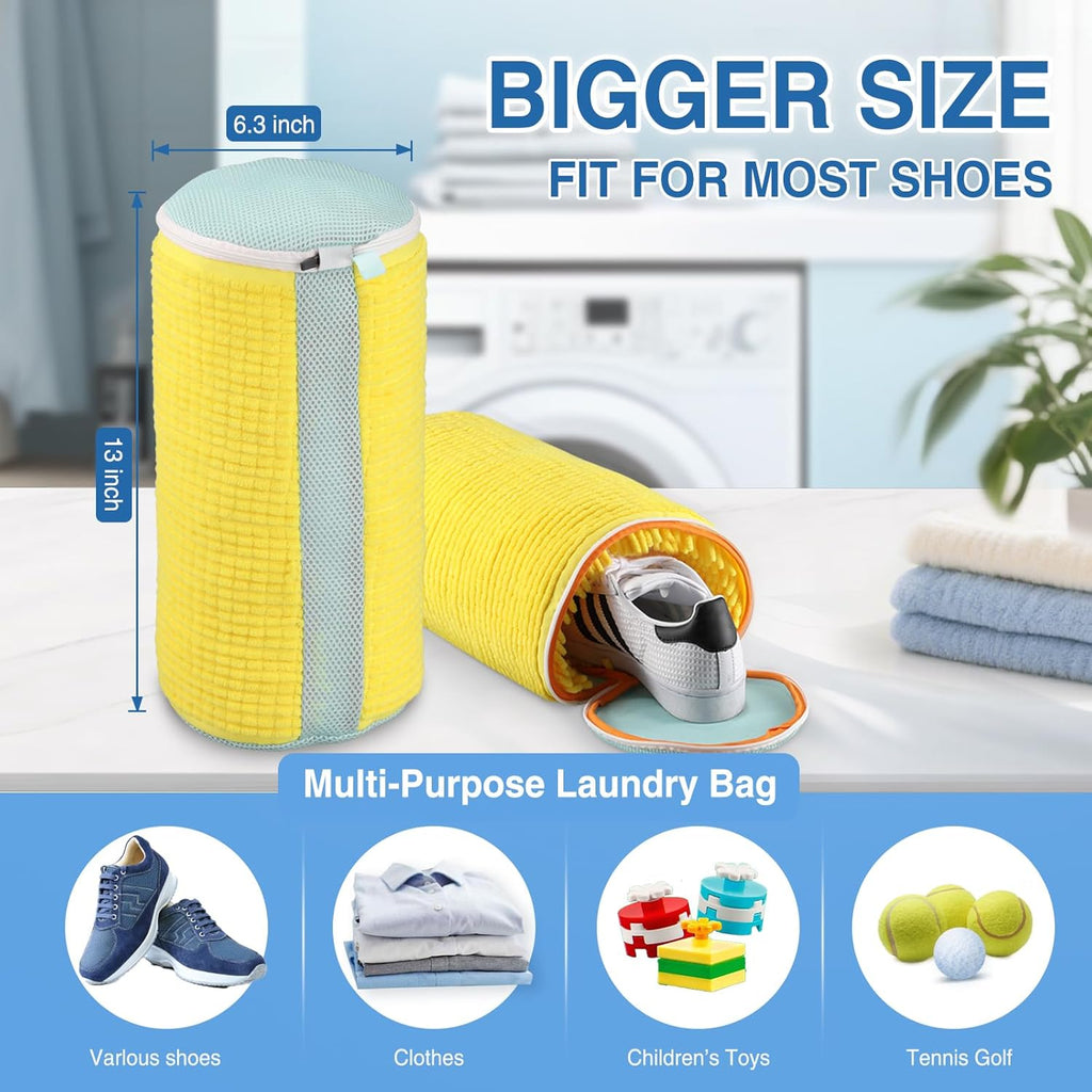 Shoe Washing Machine Bag 2PCS, Reusable Durable Zipper Laundry Bag Shoe Washing Bag for Washer and Dryer, Sneaker Tennis Cleaning Bags, Yellow