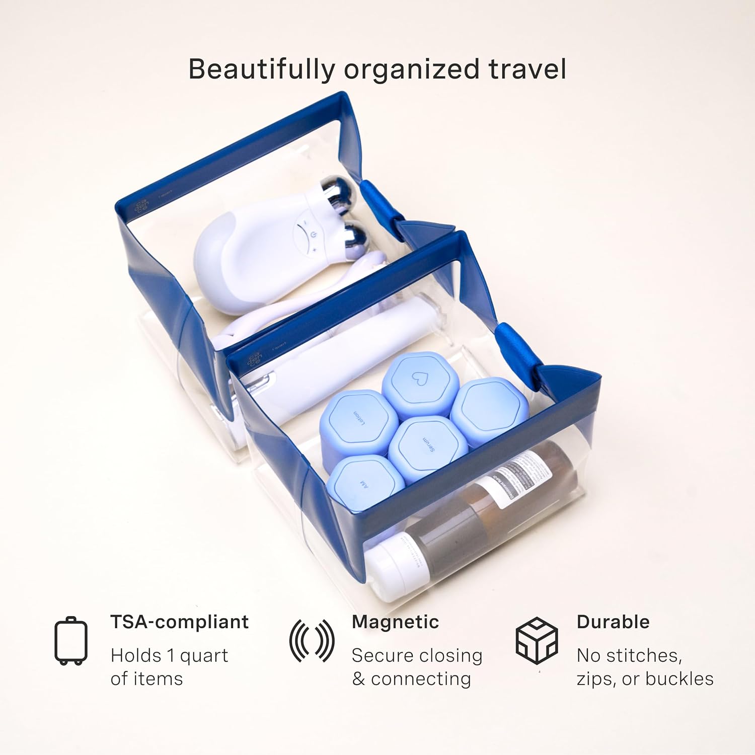 Cadence Parcel - Clear Dopp Kit with Magnetic Closure - Durable and Leak-Resistant Travel Toiletry Kit - Modular Design