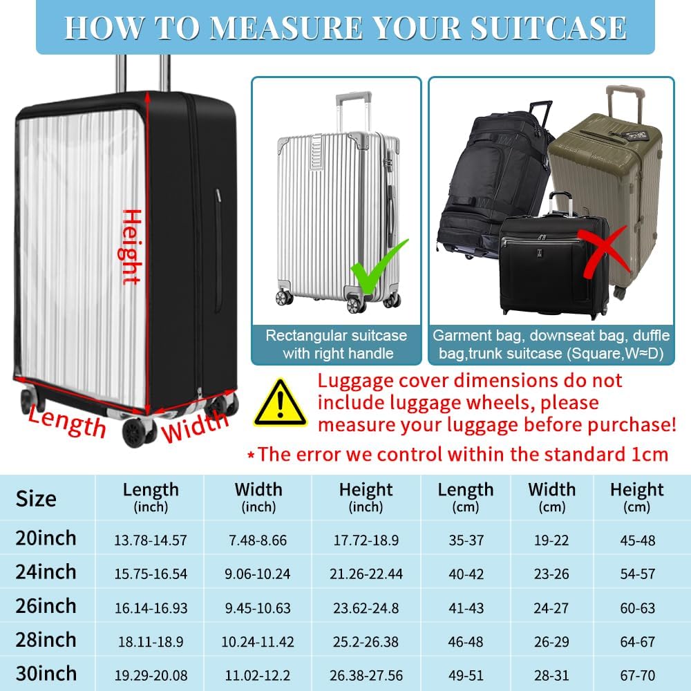 Yotako Upgraded Zippered Transparent PVC Suitcase Cover, No Disassembly Required Clear Luggage Protector for Suitcase Luggage Protector Cover 28''