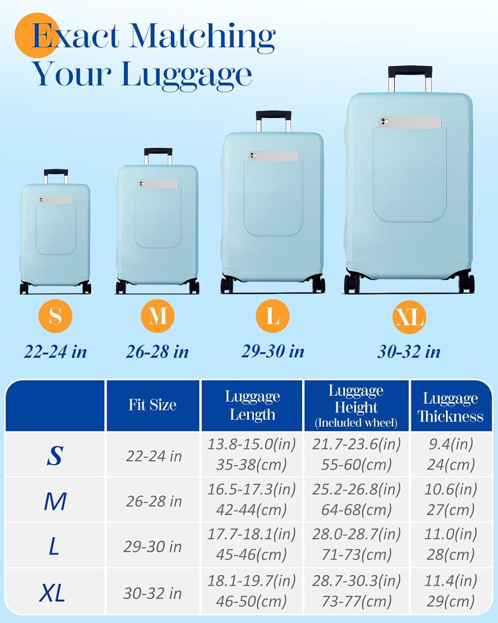 Slohif Luggage Cover for Suitcase Tsa Approved Protector - Luggage Sleeve Suit Case Cover Travel Stretch Large Baggage Case Protective Washable Fit 29-30 Inch Light Blue