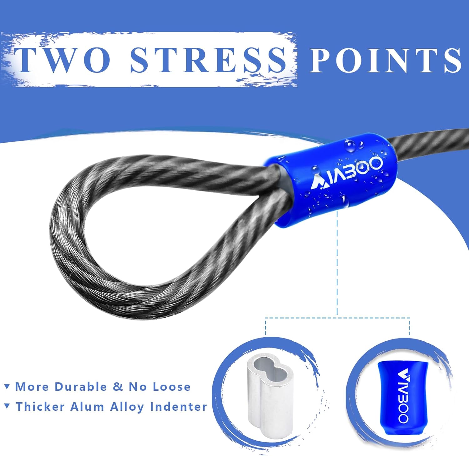 1/2Inch Heavy-Duty Security Cable Lock with Loops 4FT/6FT/8FT/10FT Bike Lock Cable Steel Cable Chain Locks for Outside