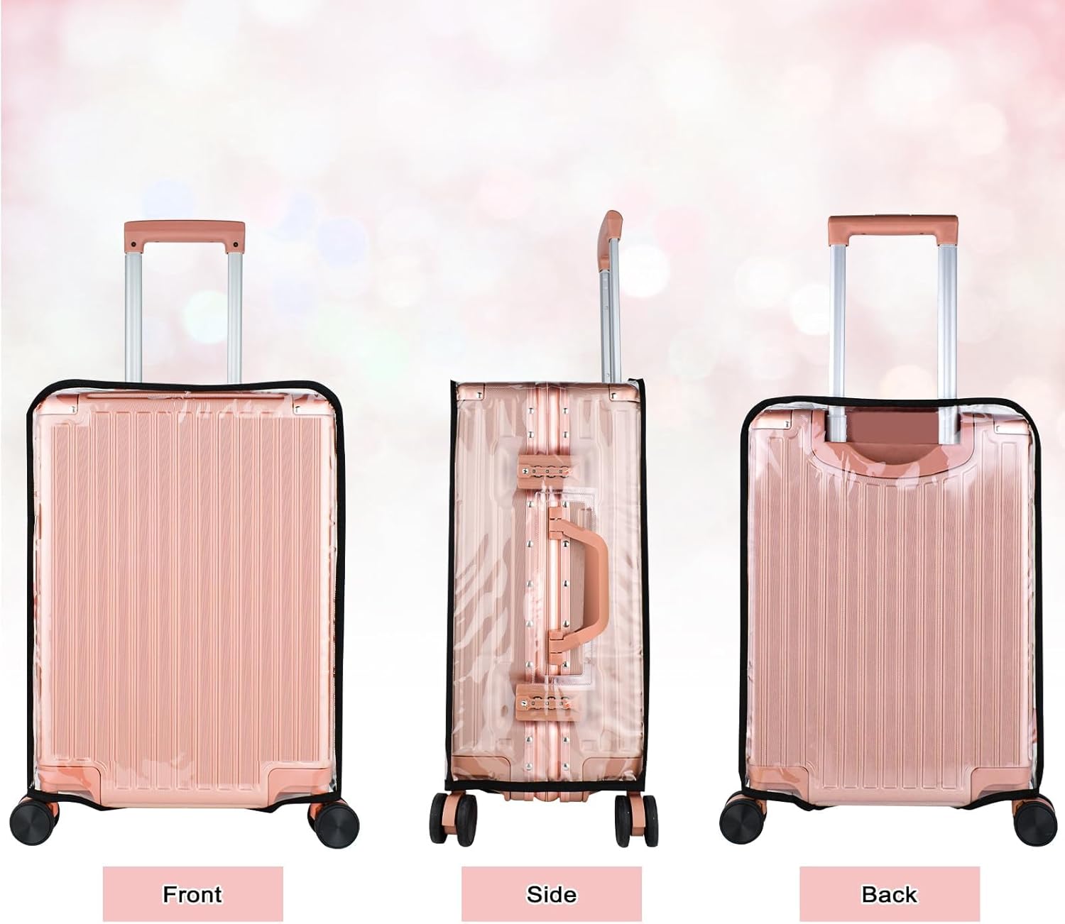 3 Piece Clear PVC Luggage Cover Protector, Waterproof Plastic Suitcase Cover, 20“ 24” 28” Carry On Luggage Protector Suitcase Cover
