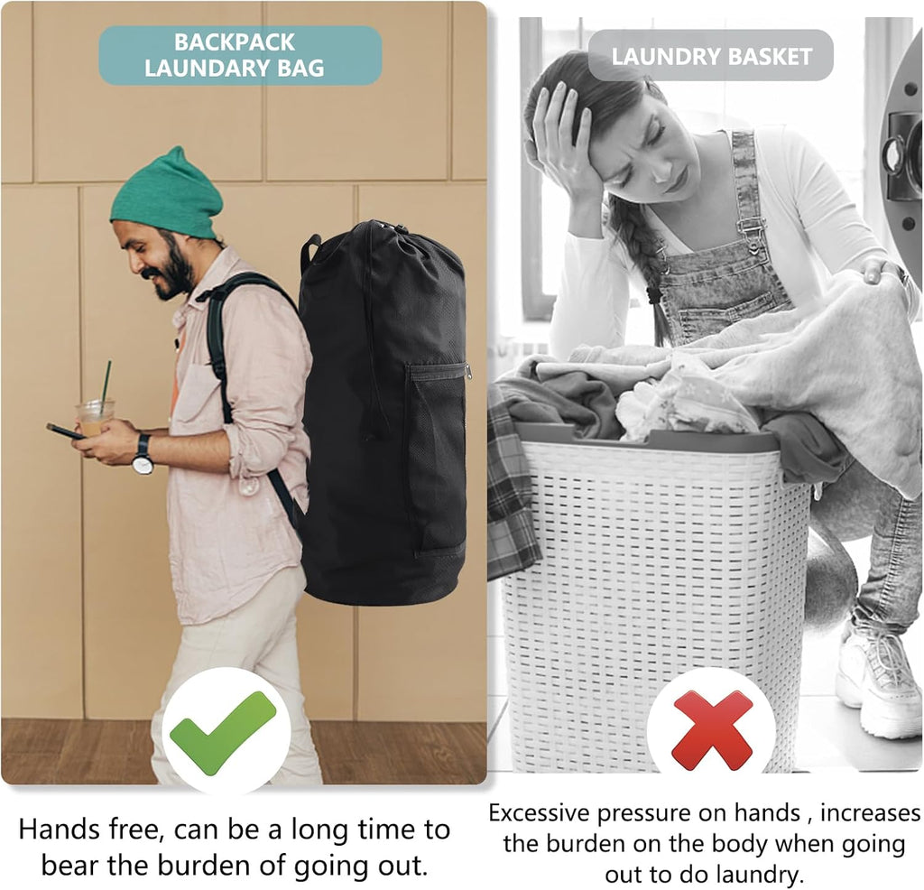 Laundry Bag Backpack,Olosar Extra Large Travel Laundry Bag with Mesh Pocket & Adjustable Shoulder Straps,Dirty Clothes Travel Bag for College Students Dorm,Apartment(Black)