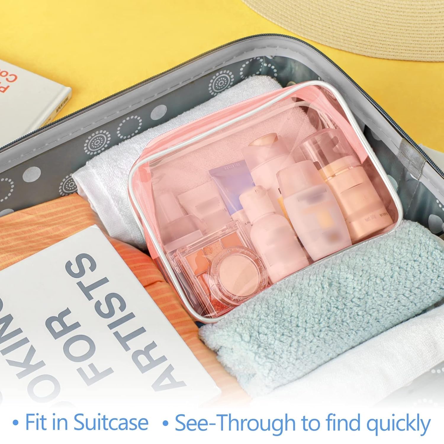 PACKISM TSA Approved Toiletry Bag - 3 Pack Quart-sized Clear Makeup Bags Fit Travel Size Toiletries, Carry-on Clear Travel Bag, Light Orange