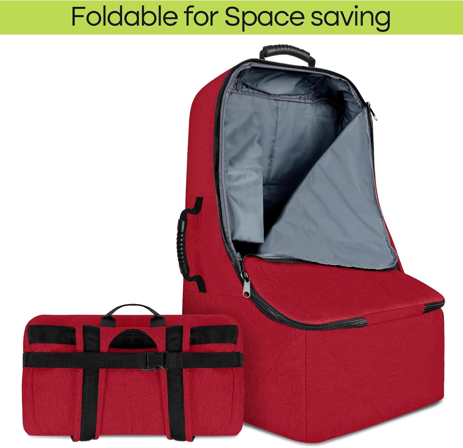 Padded Car Seat Travel Bag for Airplane, Heavy Duty Backpack for Air Travel, Water-Resistant Carrier with Shoulder Strap, Fits Most Car Seats (Red)