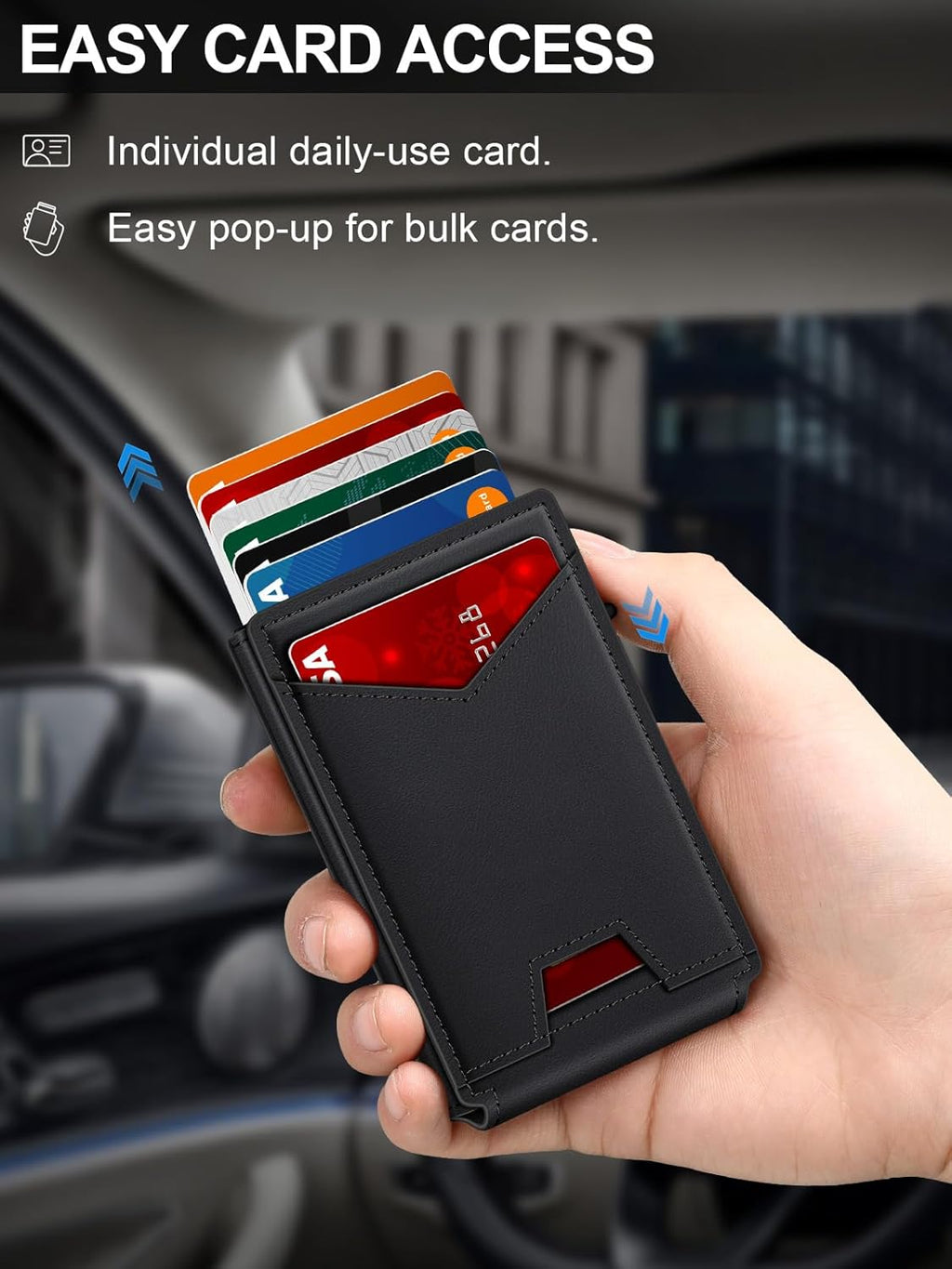 Wallet for Men RFID Wallet with Money Clip, Slim Pop Up Card Holder for 10-12 Cards, Minimalist Smart Credit Card Case with ID Window, Bifold Metal Wallet for Front Pocket, Gifts for Men