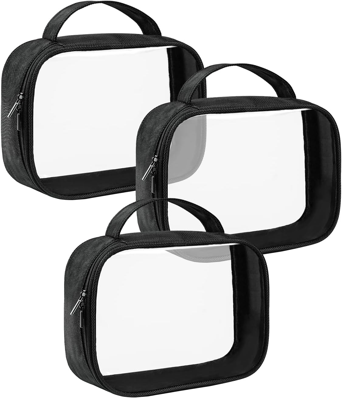 Moyad TSA Approved Clear Toiletry Bag with Handle, 3 Pack Quart Size 3-1-1 Liquids Pouch for Travel, Transparent Makeup & Cosmetic Organizer for Women Men, Black