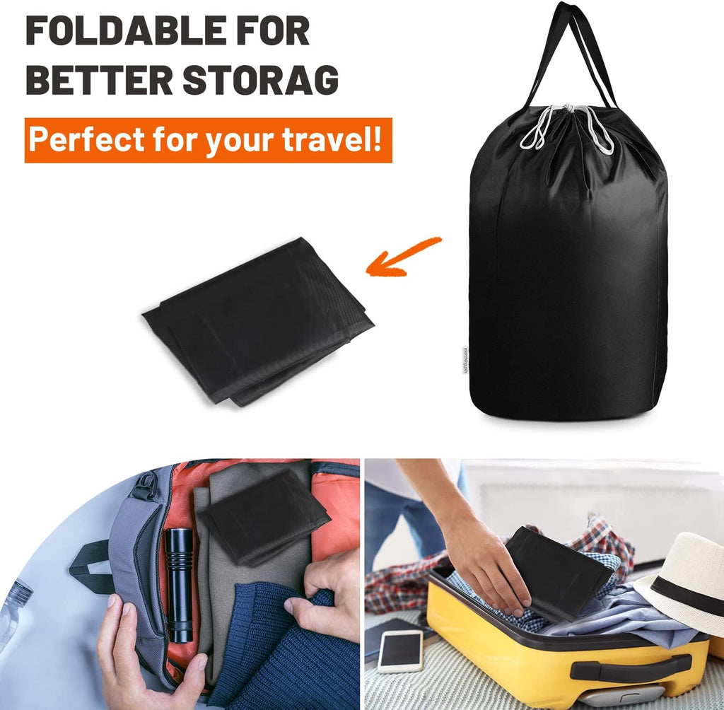 MCleanPin Washable Laundry Bags with Handles,140L Dirty Clothes Storage Bag for College Dorm or Travel, Laundry Liner Fit Most Laundry Hamper or Basket,2 Pack (Classic Black)