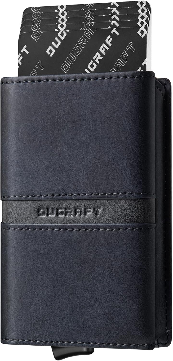 DUGRAFT Mens Wallet for Max.11 Cards with Pop Up Credit Card Ejector Case RFID Blocking, Bills/Cash Compartment and ID Window, Giftbox Packed, Dark Blue