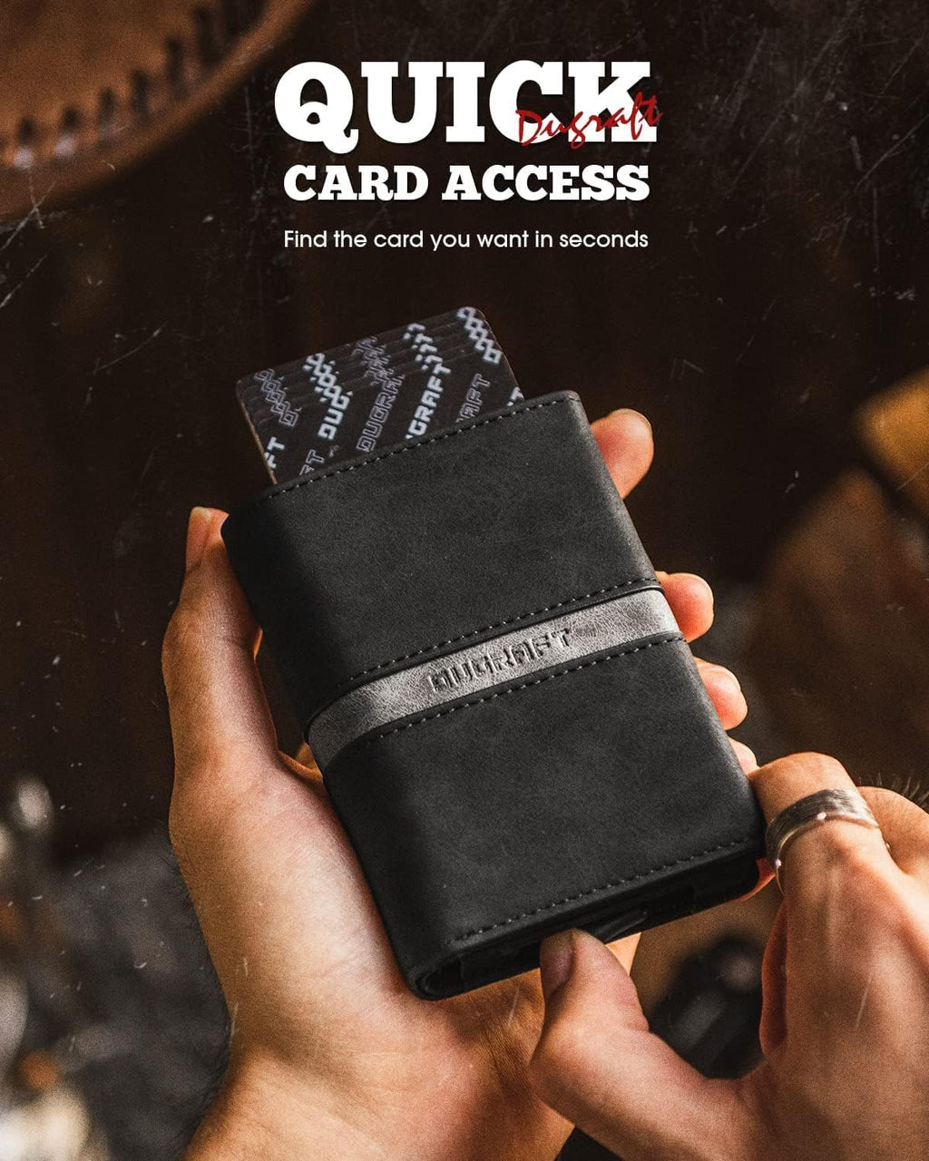 DUGRAFT Mens Wallet for Max.11 Cards with Pop Up Credit Card Ejector Case RFID Blocking, Bills/Cash Compartment and ID Window, Giftbox Packed, Black