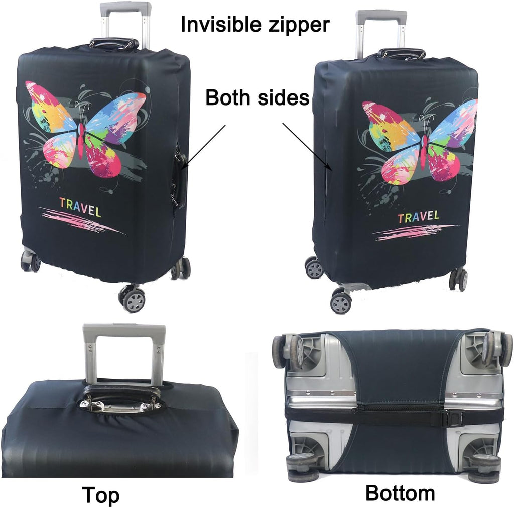 MosaiRudo Thicker Luggage Cover Elastic Suitcase Cover Protector Fits 18-32 Inch Suitcase Travel Accessories (Butterfly, M)