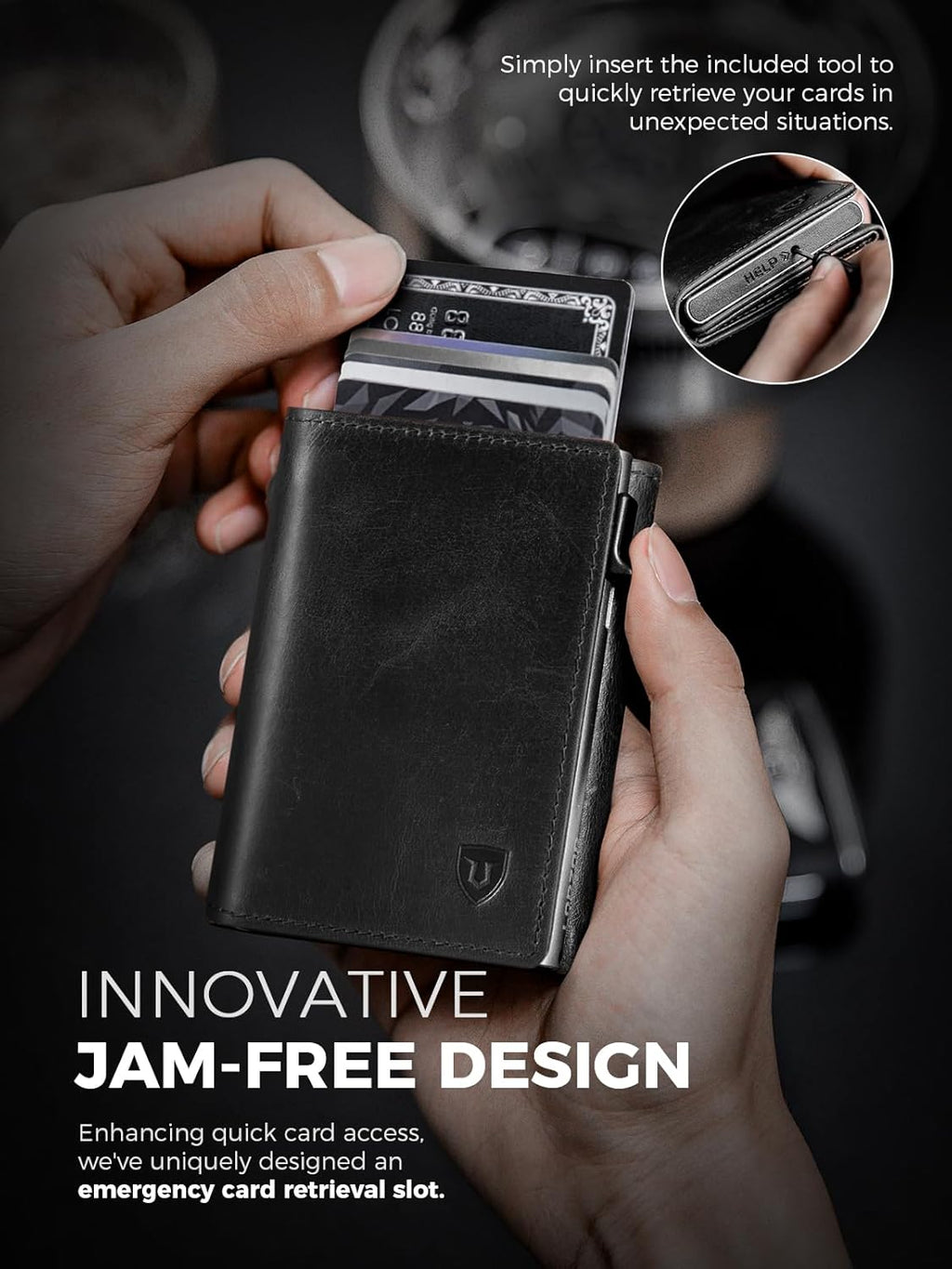 LORZOR Minimalist Wallet for Men with Credit Card Holder, Finest Full Grain Leather, Pop up Smart Wallet, Trifold Slim Wallet, RFID Blocking, Front Pocket, ID Window