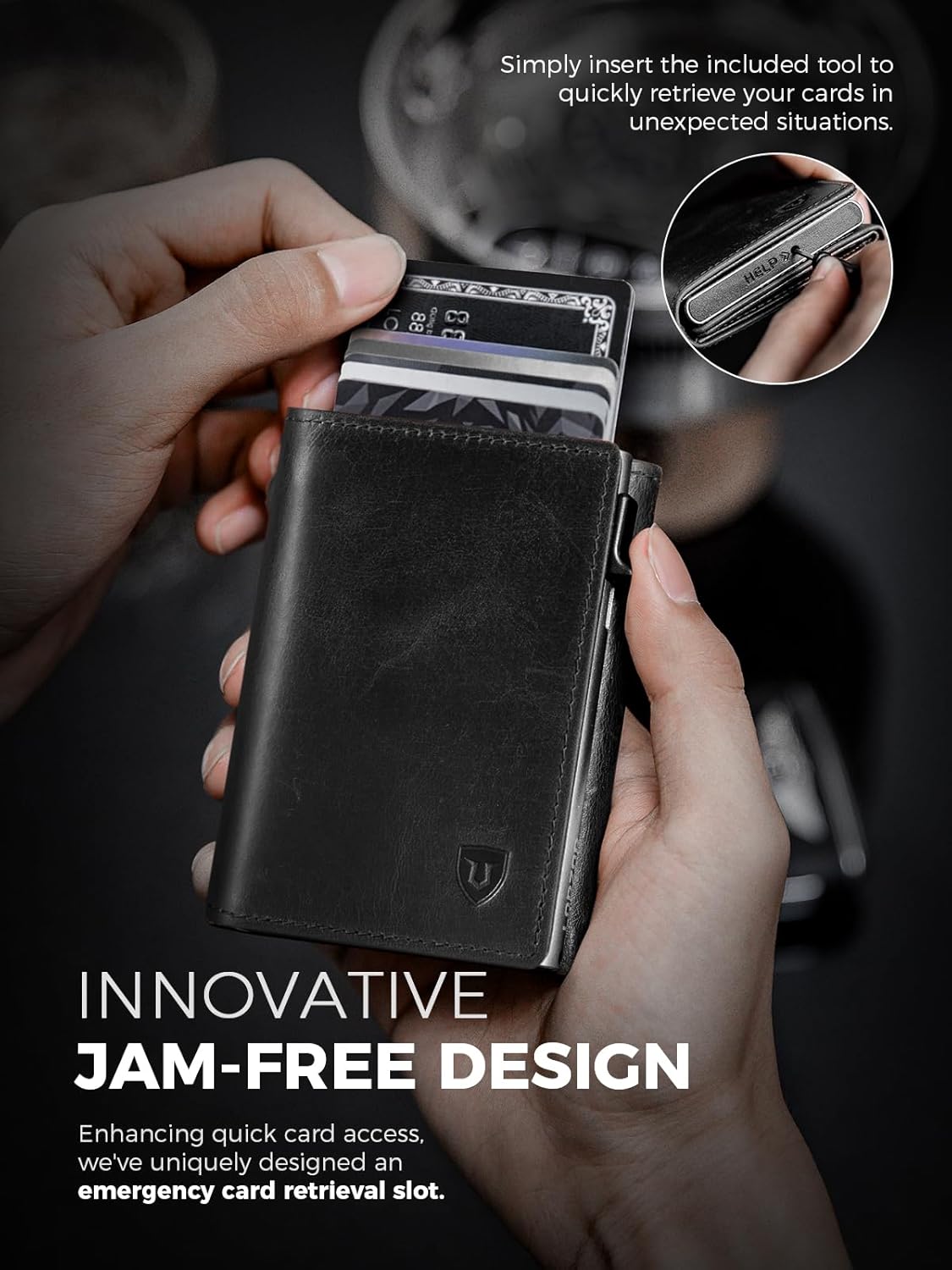 LORZOR Minimalist Wallet for Men with Credit Card Holder, Finest Full Grain Leather, Pop up Smart Wallet, Trifold Slim Wallet, RFID Blocking, Front Pocket, ID Window