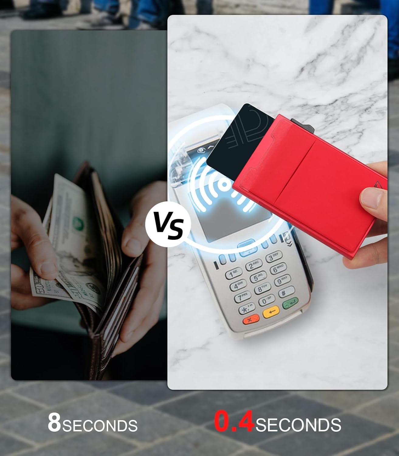 Minimalist Metal wallet,RFID Blocking Smart Pop Up Card Wallet 6-12 Cards Holder Slim Compact Front Pocket Wallets with Elastic Coin Pocket for Men and Women,Red