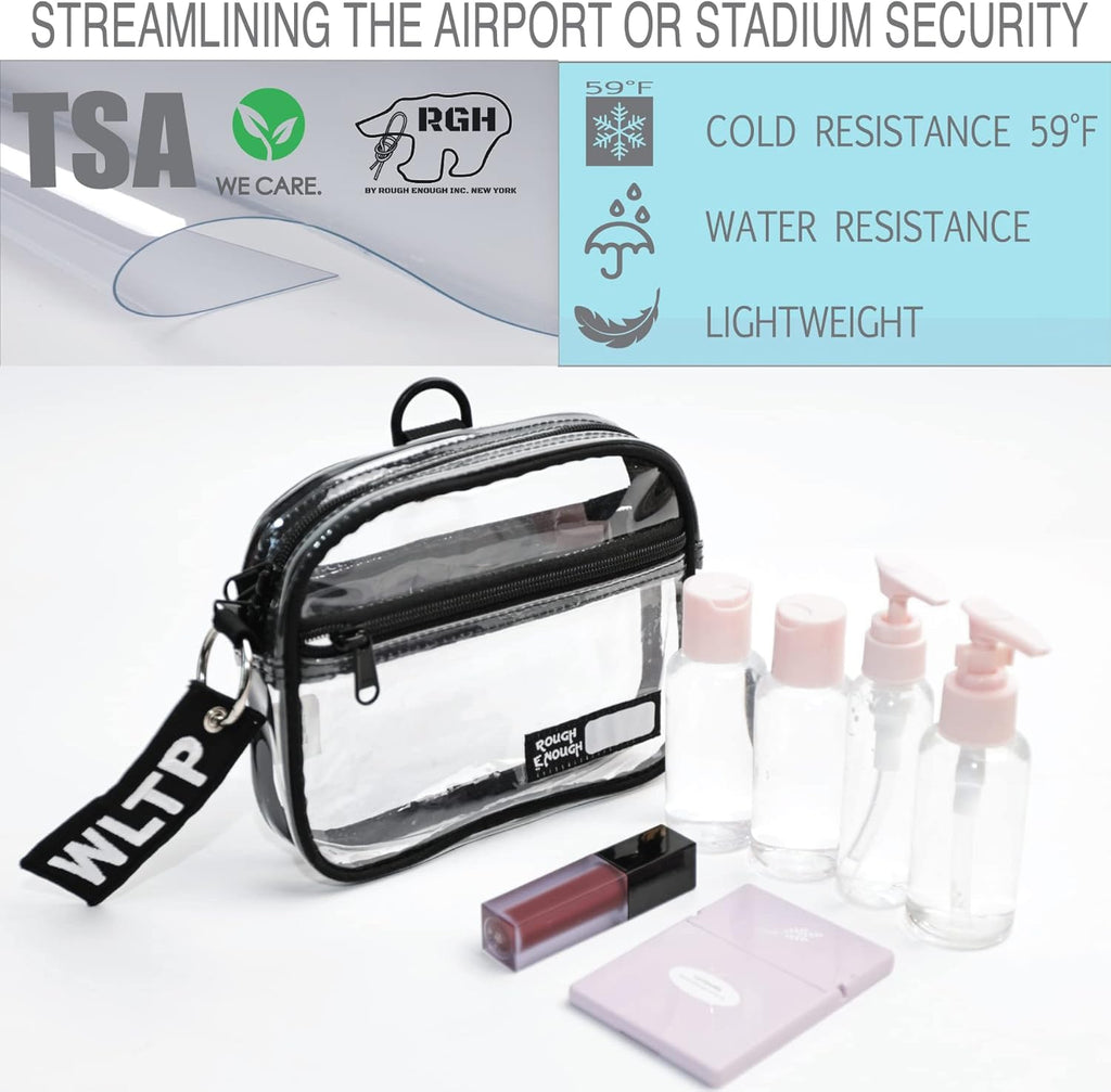 Rough Enough Clear Quart Size TSA Approved Toiletry Bag Small with Keychain for Travel Size Toiletries