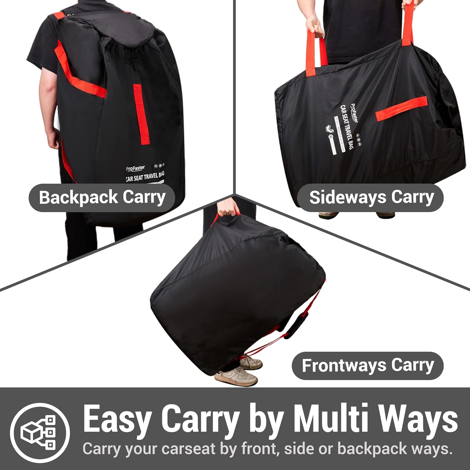 Car Seat Travel Bag Backpack for Air Travel - Karfast Universal Infant Carseat Gate Check Bag Cover for Airplane, Foldable with Pouch, Black