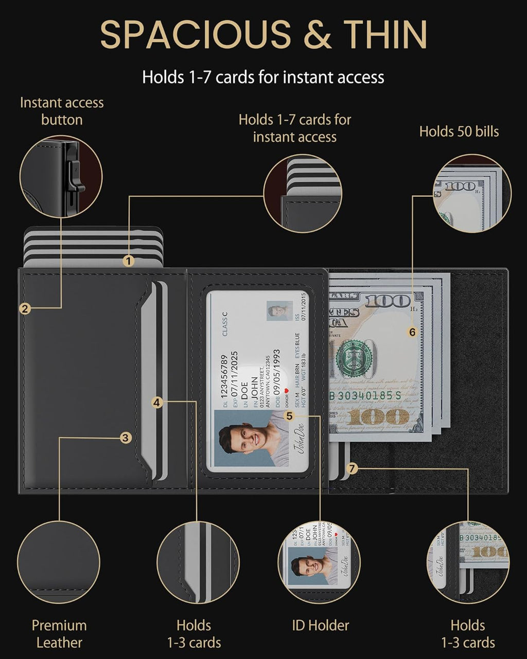 typecase Mens Wallet Card Holder for AirTag: Leather Smart Wallet for Men Compatible with Apple Air Tag, RFID Blocking, Slim, Minimalist - 9-14 Card Capacity | ID Window | Cash Slot (Deep Black)