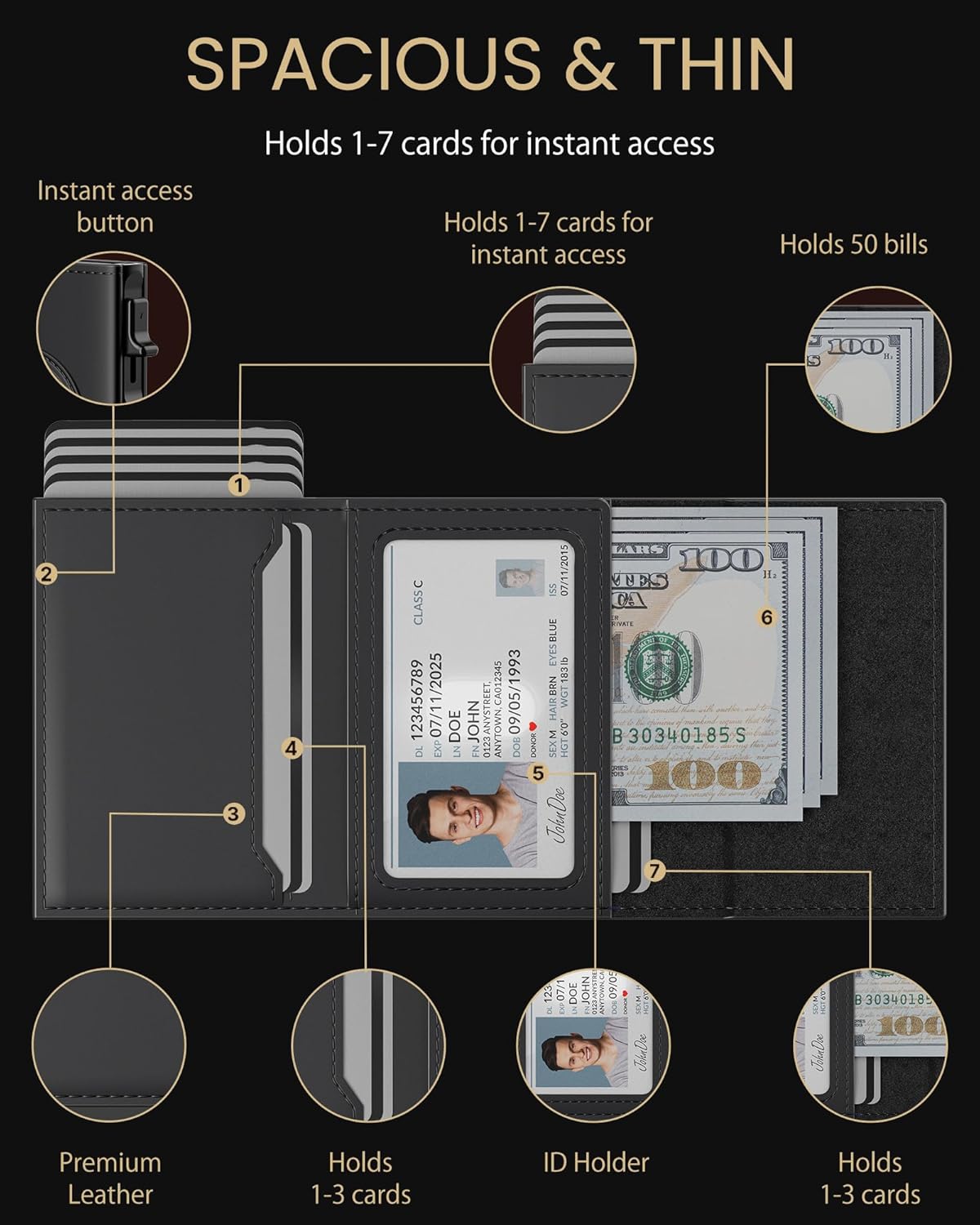 typecase Mens Wallet Card Holder for AirTag: Leather Smart Wallet for Men Compatible with Apple Air Tag, RFID Blocking, Slim, Minimalist - 9-14 Card Capacity | ID Window | Cash Slot (Deep Black)