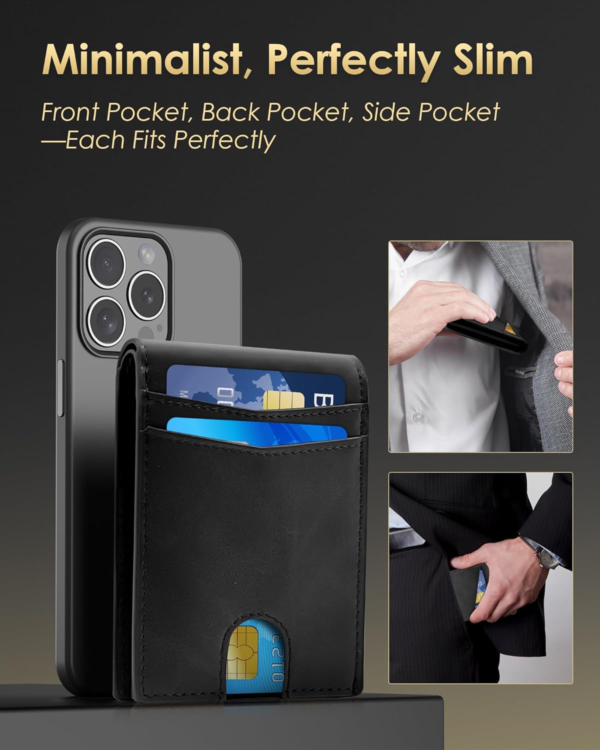 Wallet for Men - RFID Blocking [Functional & Practical] Bifold Slim Minimalist Credit Card Holder Pop Up Metal Case with Cash Slot, Front Pocket with ID Window, Gift Boxed (BLACK)