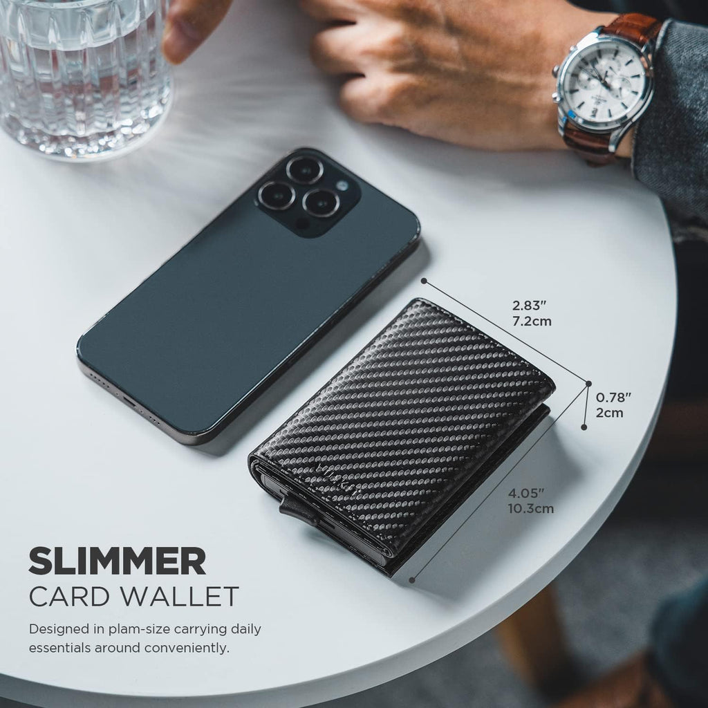 VULKIT Pop up Card Wallet Minimalist Cash Wallets RFID Blocking Leather Smart Credit Card Holder with ID window for Men(Carbon Black)