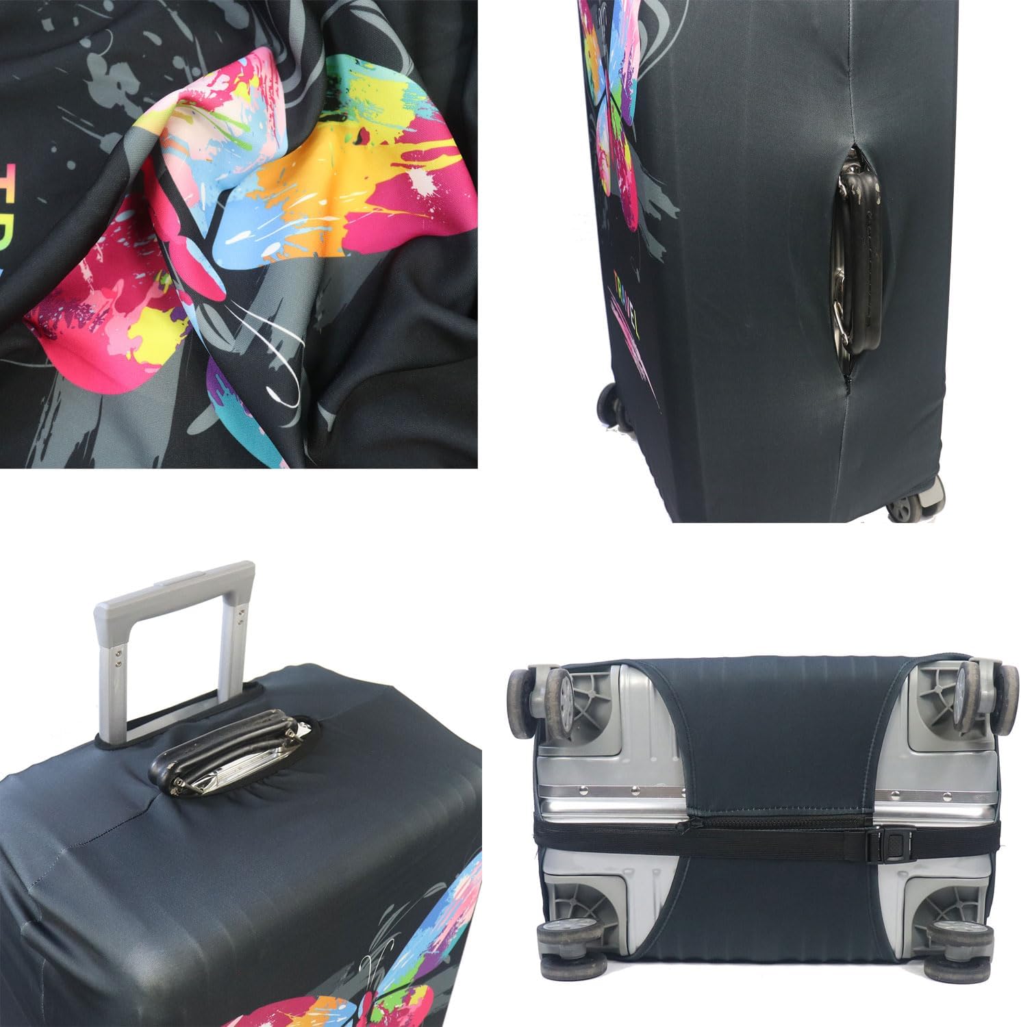 MosaiRudo Thicker Luggage Cover Elastic Suitcase Cover Protector Fits 18-32 Inch Suitcase Travel Accessories (Butterfly, L)