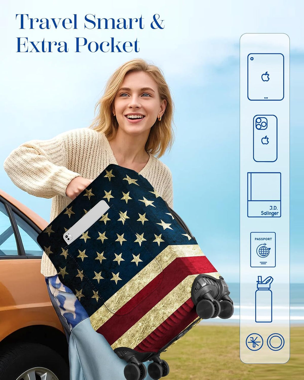 Slohif Luggage Cover for Suitcase Tsa Approved Protector - Luggage Sleeve Large Suit Case Cover Travel Stretch Baggage Case Protective Washable Fit 22-24 Inch Flag S